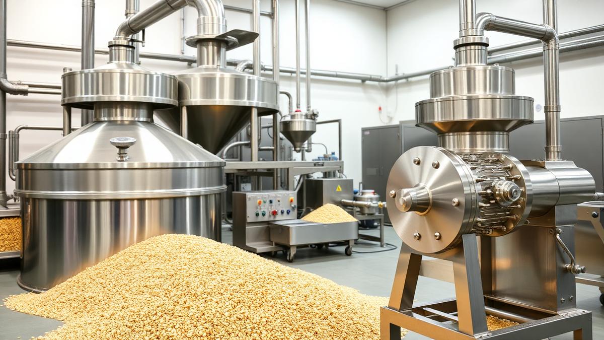 Industrial guar gum purification facility with mechanical separation equipment and rotary kiln