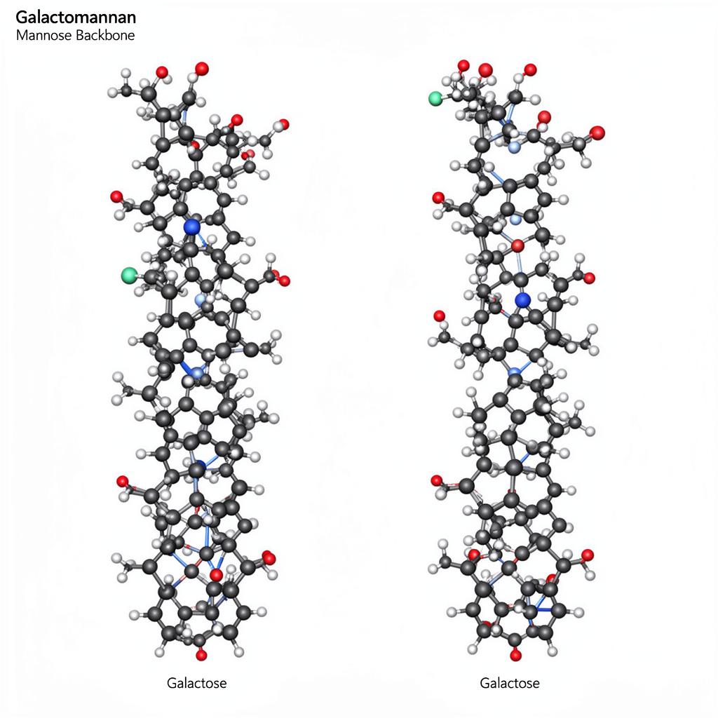 Galactomannan molecular structure comparison showing mannose backbone with galactose branching